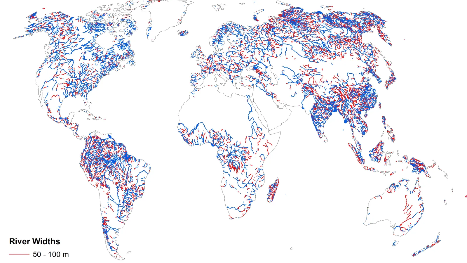 SWOT observable rivers displayed on a map of the world