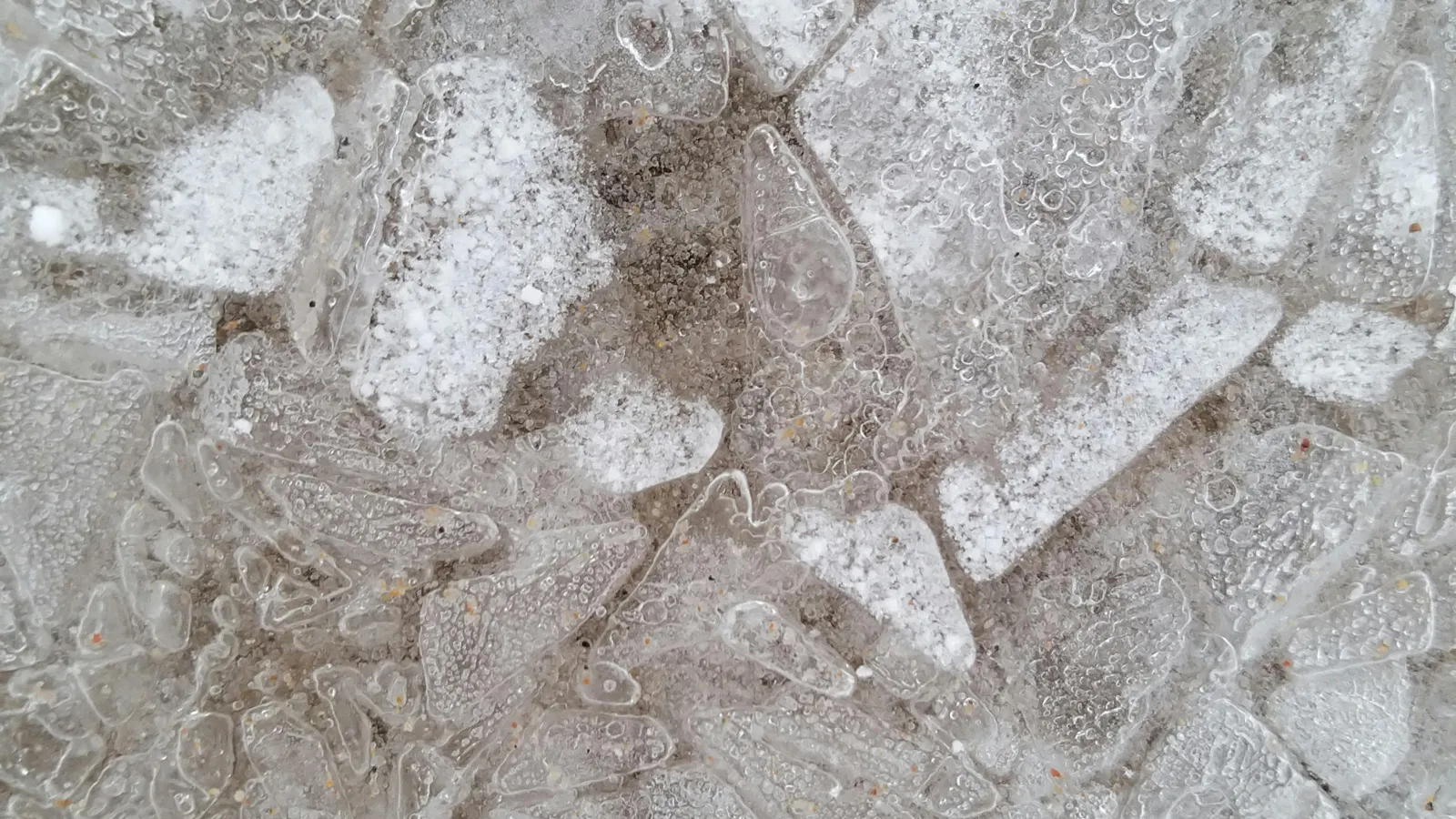 Dirty, uneven ice.
