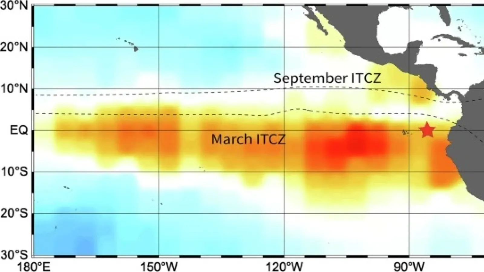 Map displaying the Intertropical Convergence Zone (ITCZ) movement.