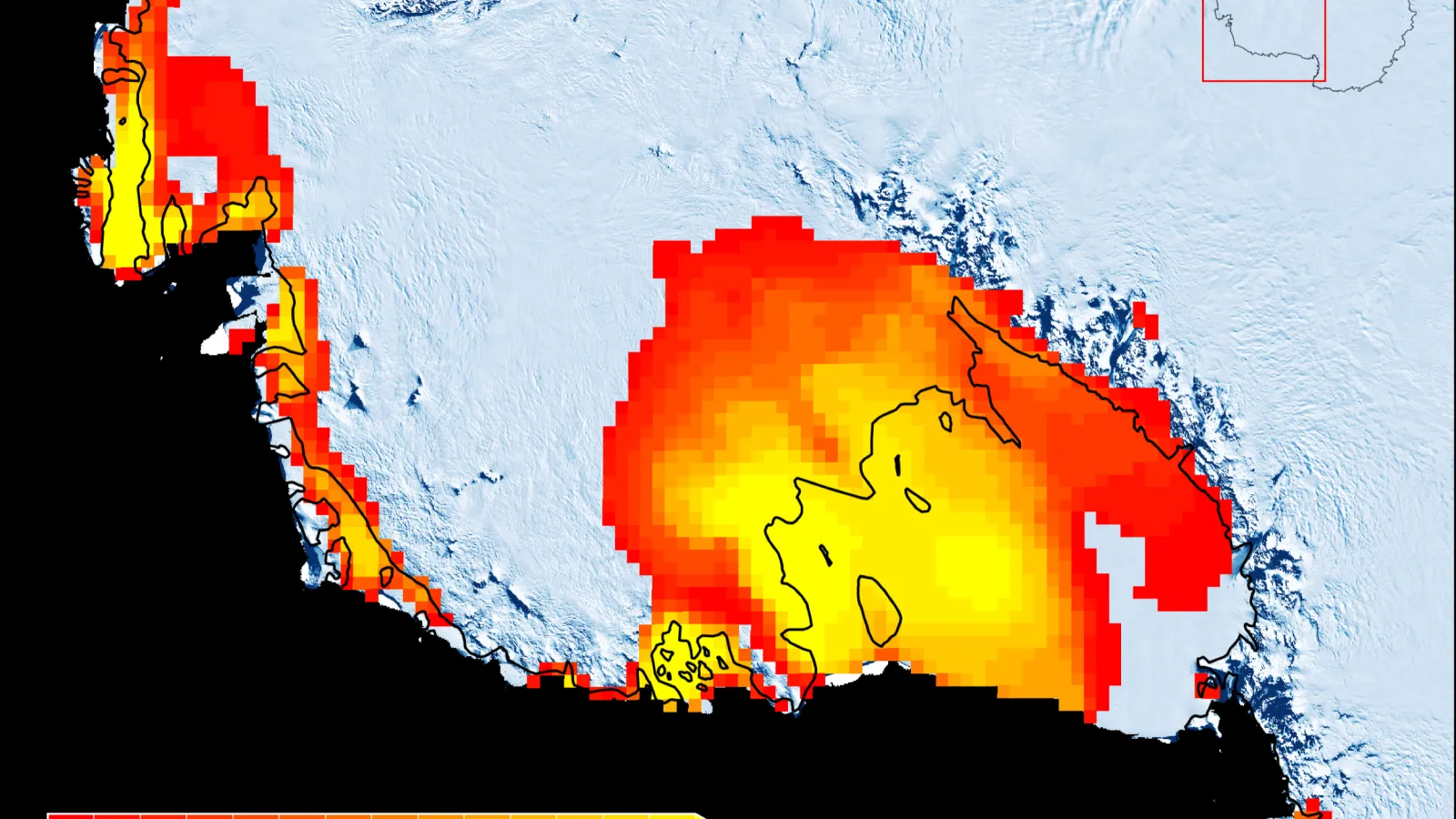 Map with area of melt highlighted 