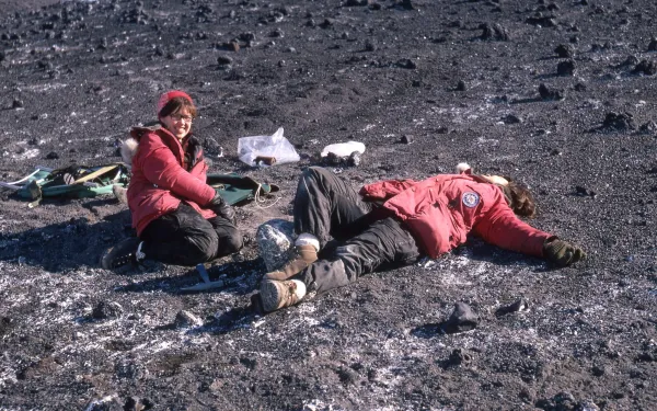 Eileen McSaveney and Terry Tickhill Terrell take a break from fieldwork during the first all-woman research expedition to Antarctica, 1969.