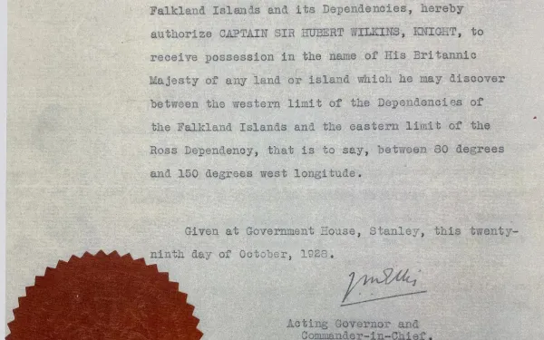 Captain Sir Hubert Wilkins, Knight, is to claim land for the British Empire (Sir George Hubert Wilkins Papers, Byrd Polar and Climate Research Center Archives)