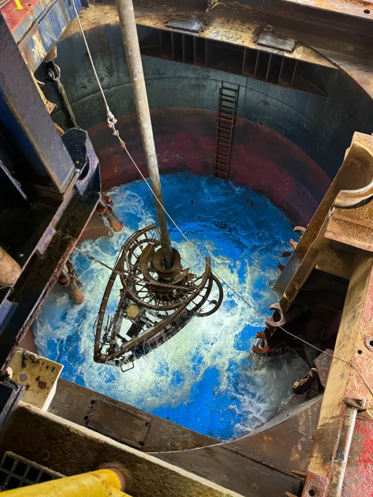 The vibration isolated television (VIT) system in the moonpool. 