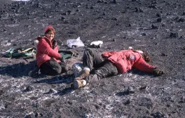 Eileen McSaveney and Terry Tickhill Terrell take a break from fieldwork during the first all-woman research expedition to Antarctica, 1969.